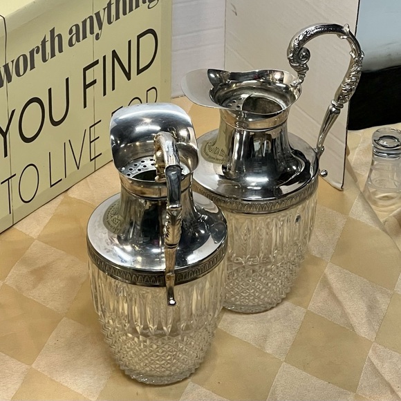 Vintage Set of 2 Victorian Silver & Pressed Glass High Quality Pitcher RARE Set - Picture 9 of 15